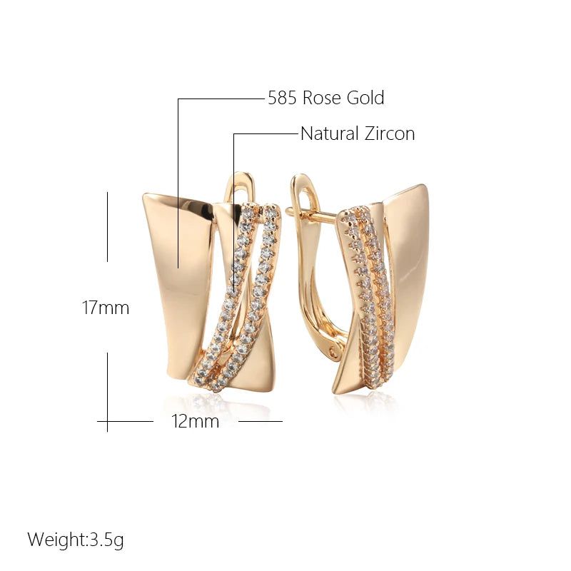 Stylish Retro Big Dangle Earrings in 585 Rose Gold with Natural Zircon