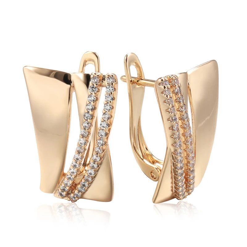 Stylish Retro Big Dangle Earrings in 585 Rose Gold with Natural Zircon