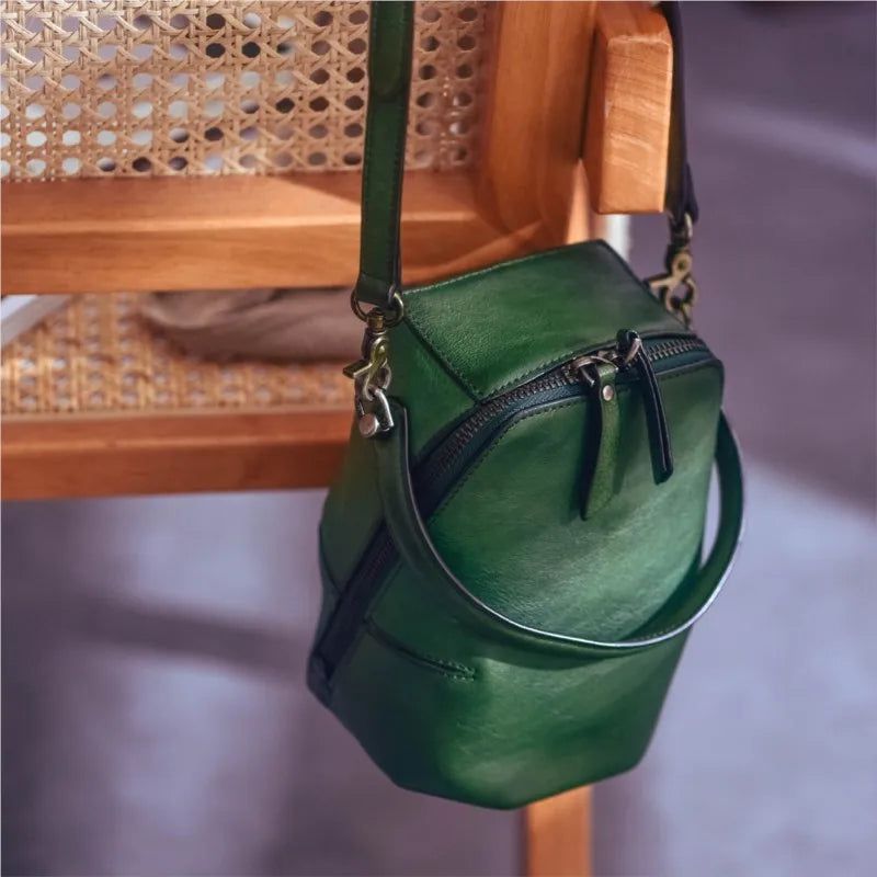 Stylish Retro Genuine Leather Women's Bucket Bag - Premium Soft Cowhide Shoulder Handbag