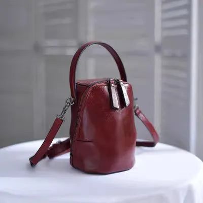 Stylish Retro Genuine Leather Women's Bucket Bag - Premium Soft Cowhide Shoulder Handbag