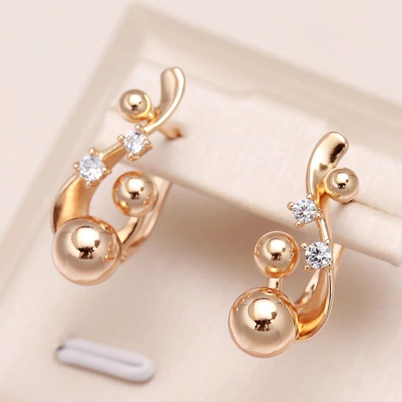 Stylish Retro Glossy Spherical Drop Earrings in 585 Rose Gold - Unique Modern Fashion Jewelry