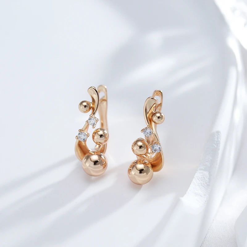 Stylish Retro Glossy Spherical Drop Earrings in 585 Rose Gold - Unique Modern Fashion Jewelry