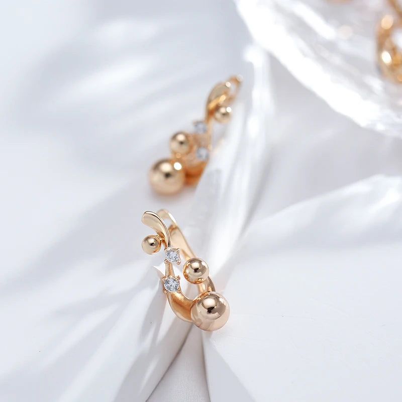 Stylish Retro Glossy Spherical Drop Earrings in 585 Rose Gold - Unique Modern Fashion Jewelry