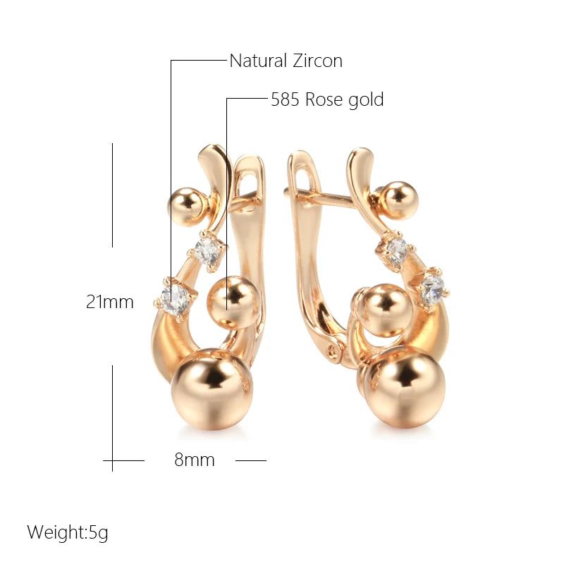 Stylish Retro Glossy Spherical Drop Earrings in 585 Rose Gold - Unique Modern Fashion Jewelry