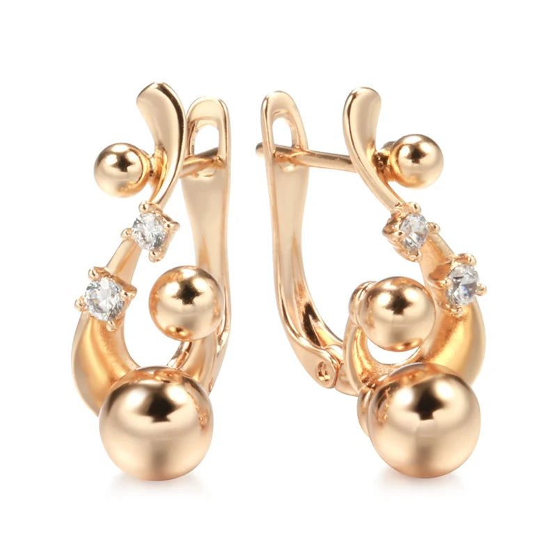 Stylish Retro Glossy Spherical Drop Earrings in 585 Rose Gold - Unique Modern Fashion Jewelry