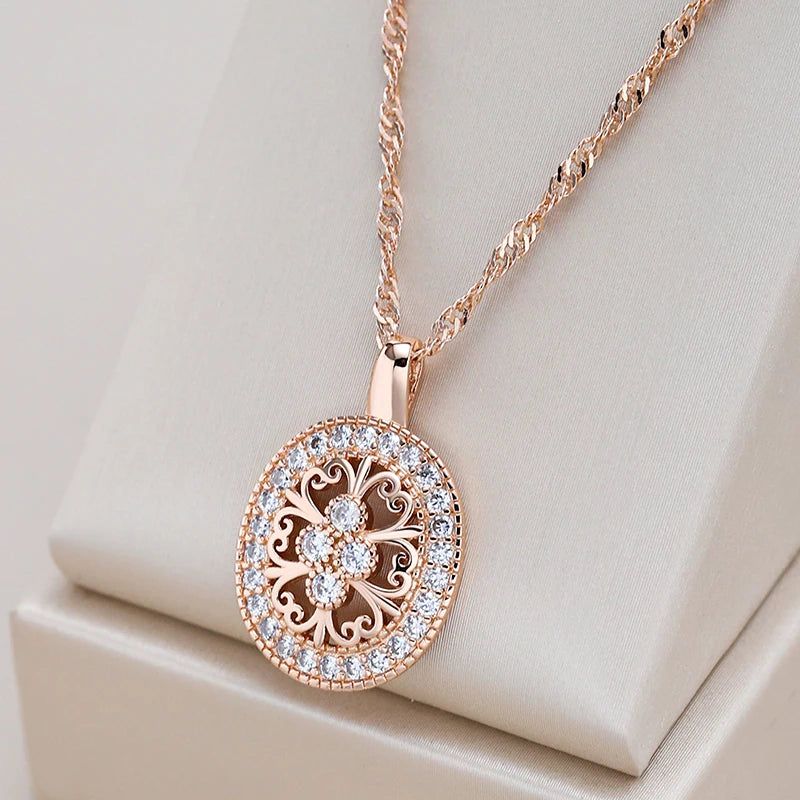 Stylish Retro Natural Zircon Pendant Necklace in Luxurious Rose Gold Finish