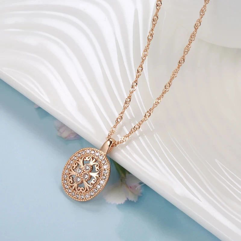 Stylish Retro Natural Zircon Pendant Necklace in Luxurious Rose Gold Finish