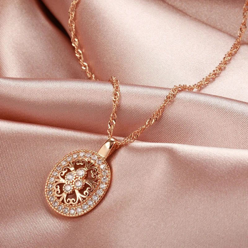 Stylish Retro Natural Zircon Pendant Necklace in Luxurious Rose Gold Finish