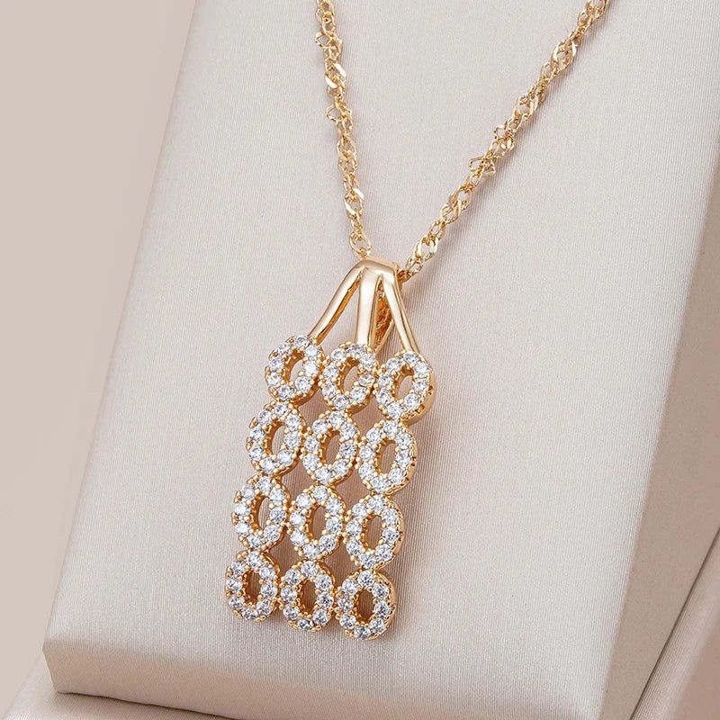 Stylish Retro Square Pendant Necklace in 585 Rose Gold with Natural Zircon