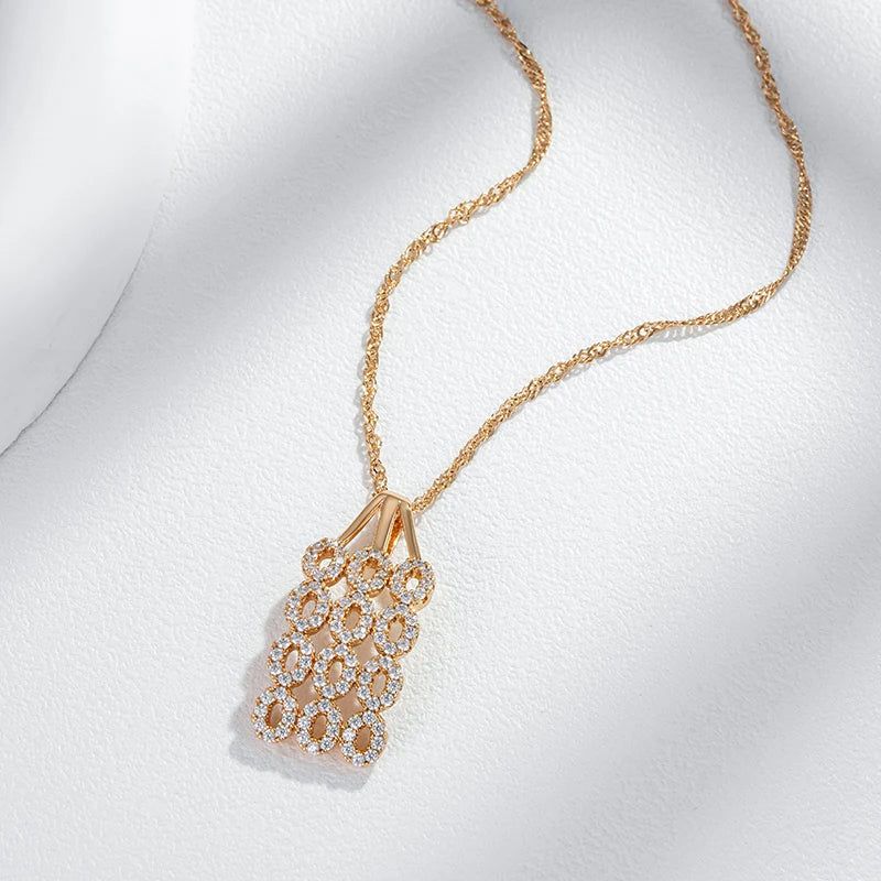 Stylish Retro Square Pendant Necklace in 585 Rose Gold with Natural Zircon