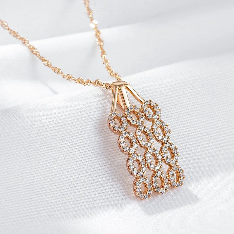 Stylish Retro Square Pendant Necklace in 585 Rose Gold with Natural Zircon