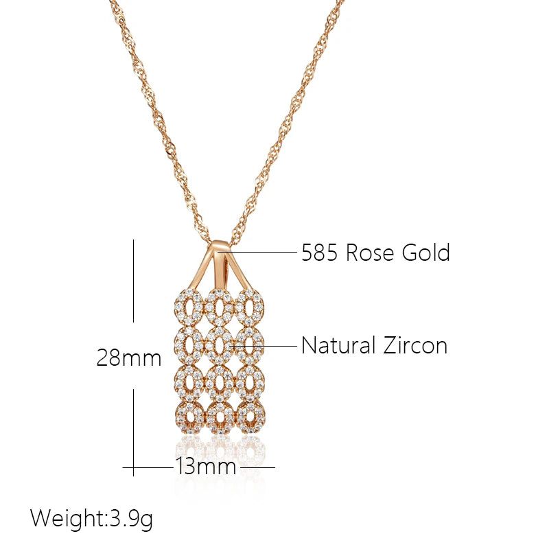 Stylish Retro Square Pendant Necklace in 585 Rose Gold with Natural Zircon