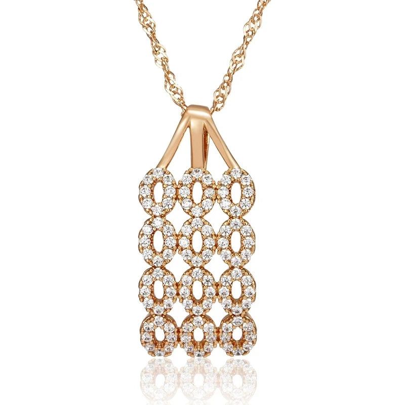 Stylish Retro Square Pendant Necklace in 585 Rose Gold with Natural Zircon