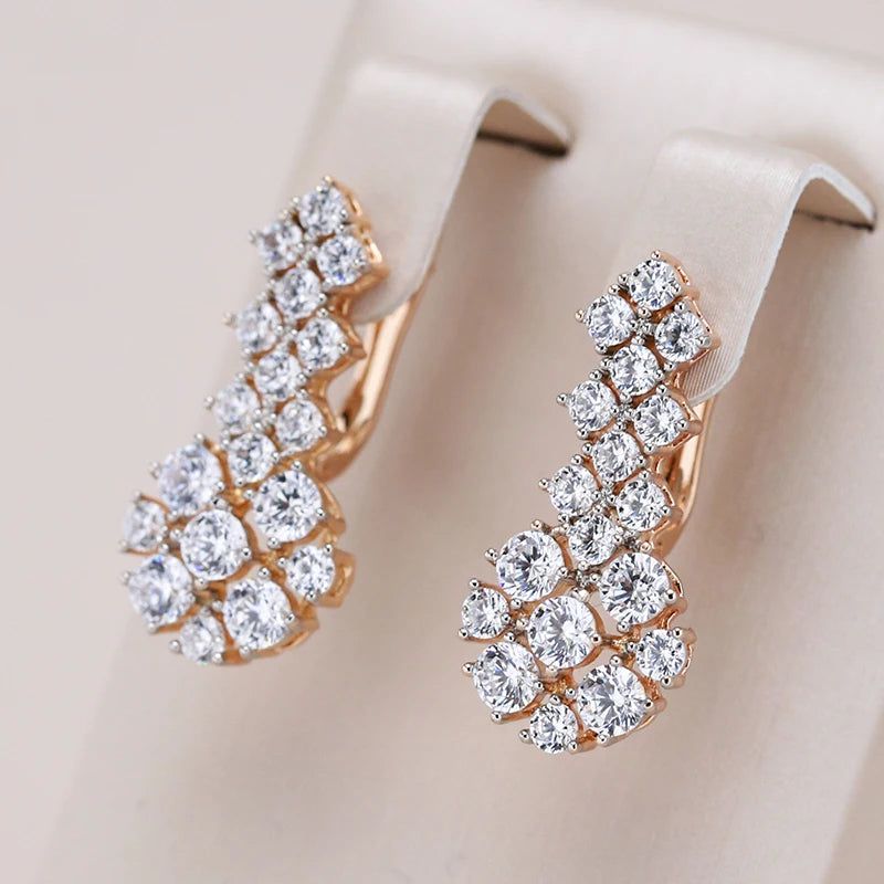 Stylish Retro Zircon Drop Earrings in 585 Rose Gold and Silver Mix