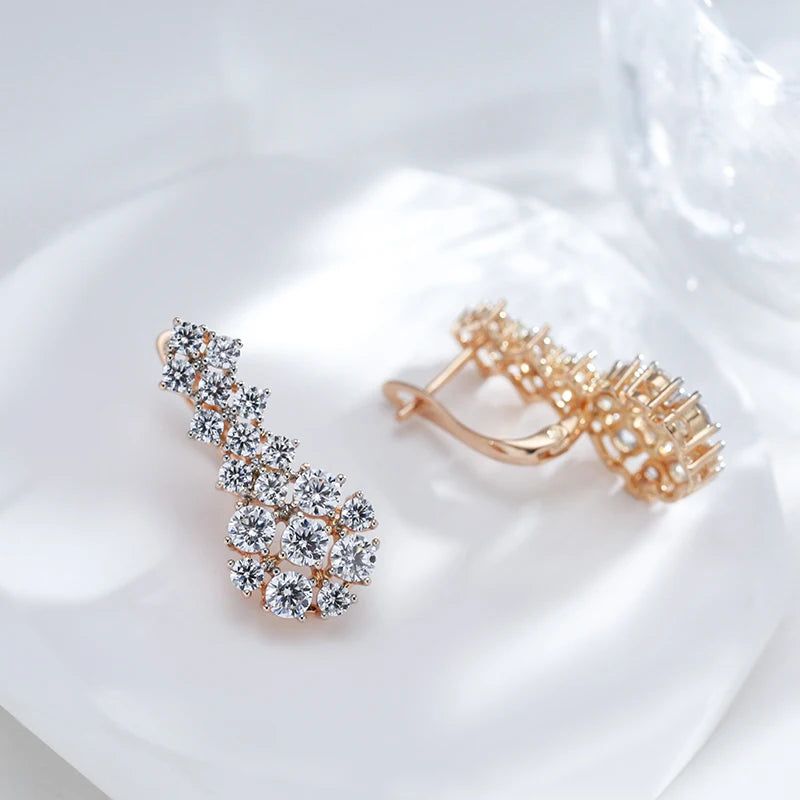 Stylish Retro Zircon Drop Earrings in 585 Rose Gold and Silver Mix