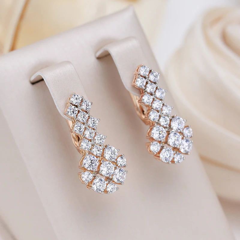 Stylish Retro Zircon Drop Earrings in 585 Rose Gold and Silver Mix