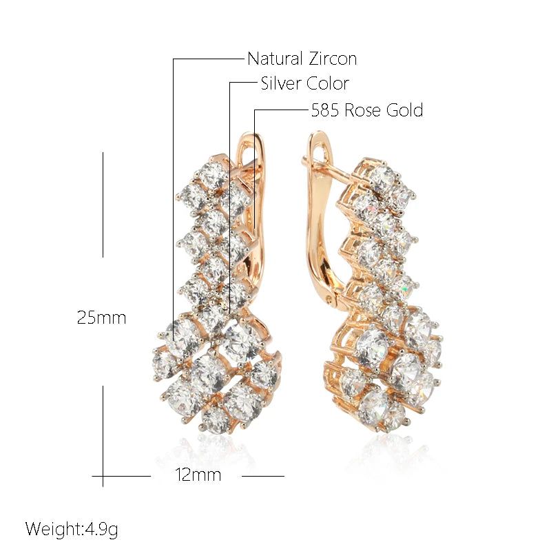 Stylish Retro Zircon Drop Earrings in 585 Rose Gold and Silver Mix