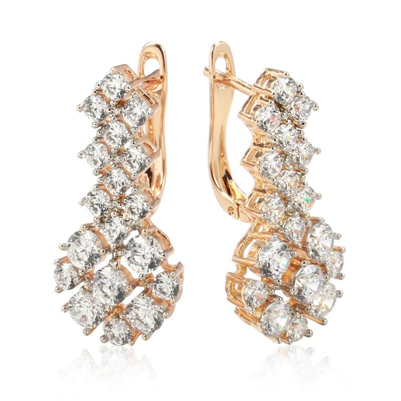 Stylish Retro Zircon Drop Earrings in 585 Rose Gold and Silver Mix