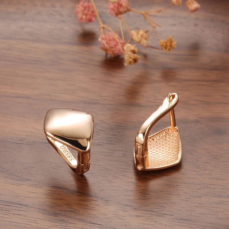 Stylish Rhombus Dangle Earrings in 585 Rose Gold - Chic Glossy Jewelry