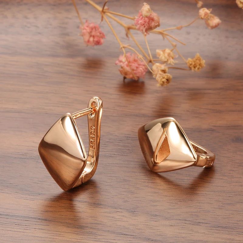 Stylish Rhombus Dangle Earrings in 585 Rose Gold - Chic Glossy Jewelry