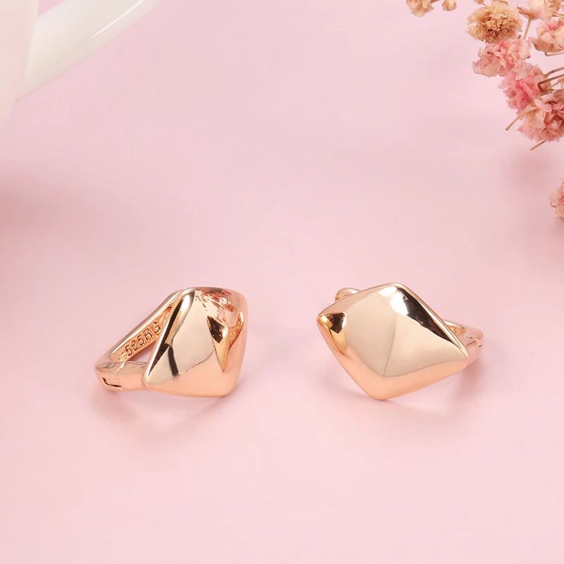 Stylish Rhombus Dangle Earrings in 585 Rose Gold - Chic Glossy Jewelry