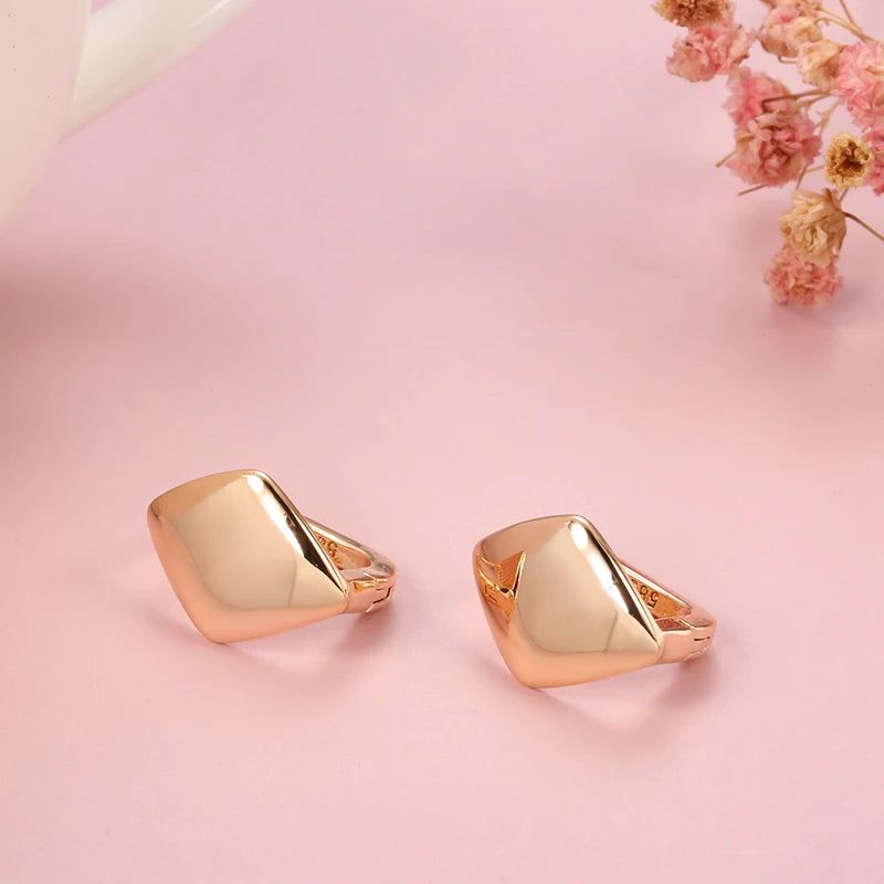 Stylish Rhombus Dangle Earrings in 585 Rose Gold - Chic Glossy Jewelry