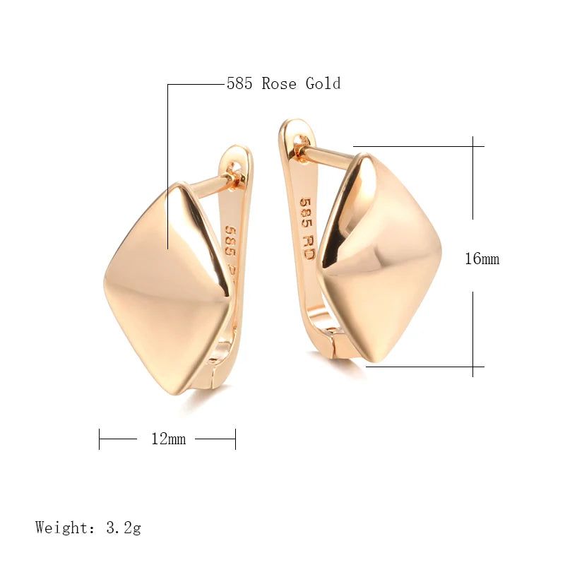 Stylish Rhombus Dangle Earrings in 585 Rose Gold - Chic Glossy Jewelry