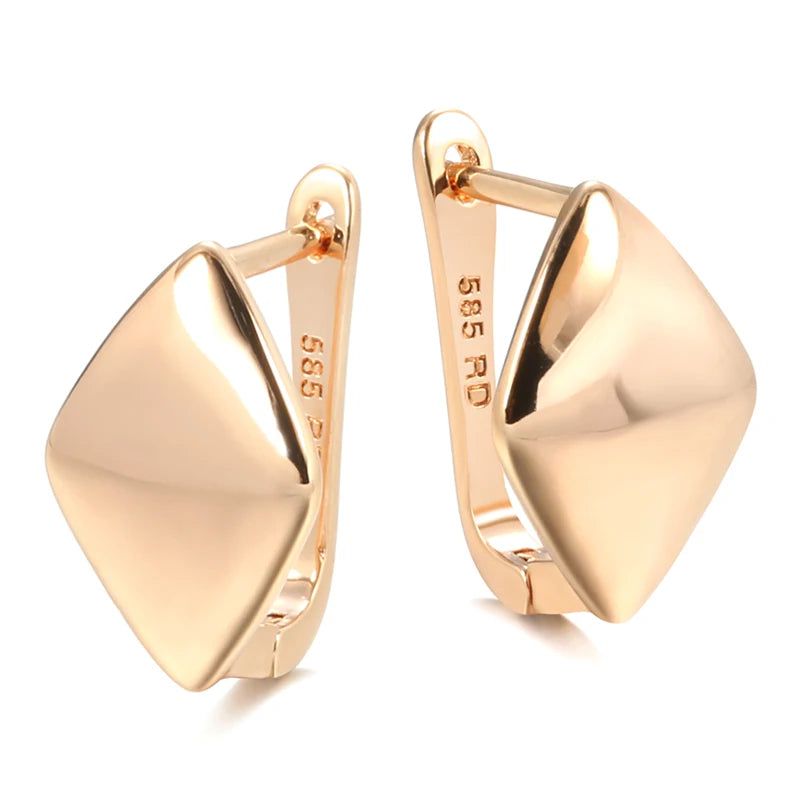 Stylish Rhombus Dangle Earrings in 585 Rose Gold - Chic Glossy Jewelry