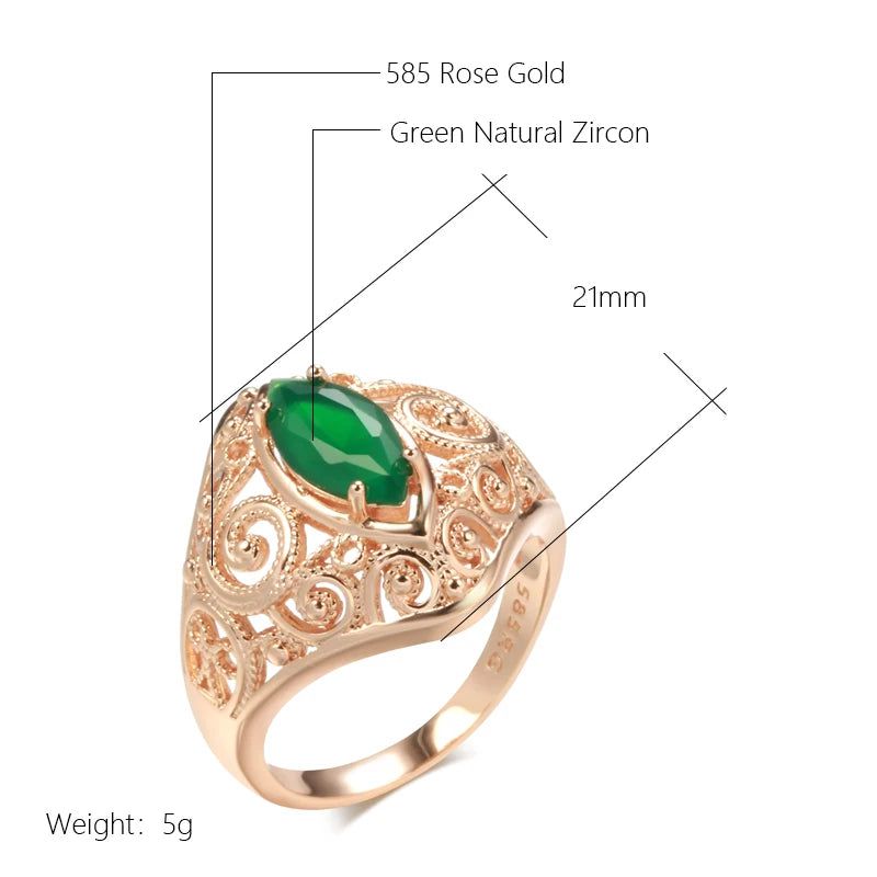 Stylish Rhombus Green Zircon Ring in 585 Rose Gold Color - Unique Fashion Jewelry