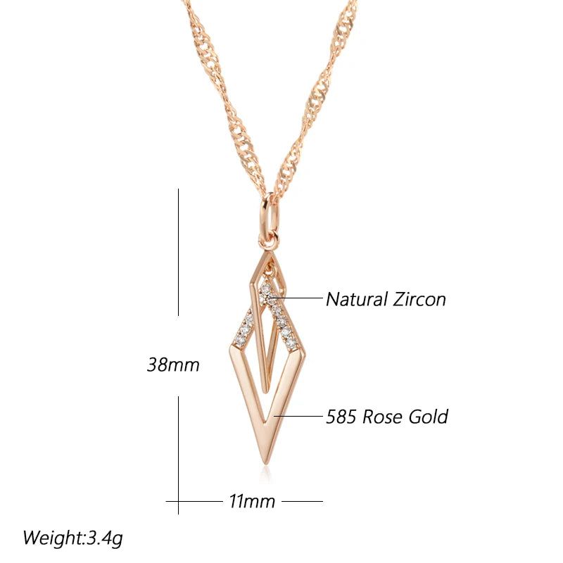 Stylish Rhombus Hollow Pendant Necklace with Natural Zircon in 585 Rose Gold Finish