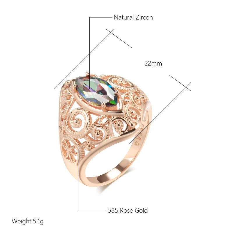 Stylish Rhombus-Shaped 585 Rose Gold Ring with Colorful Natural Zircon