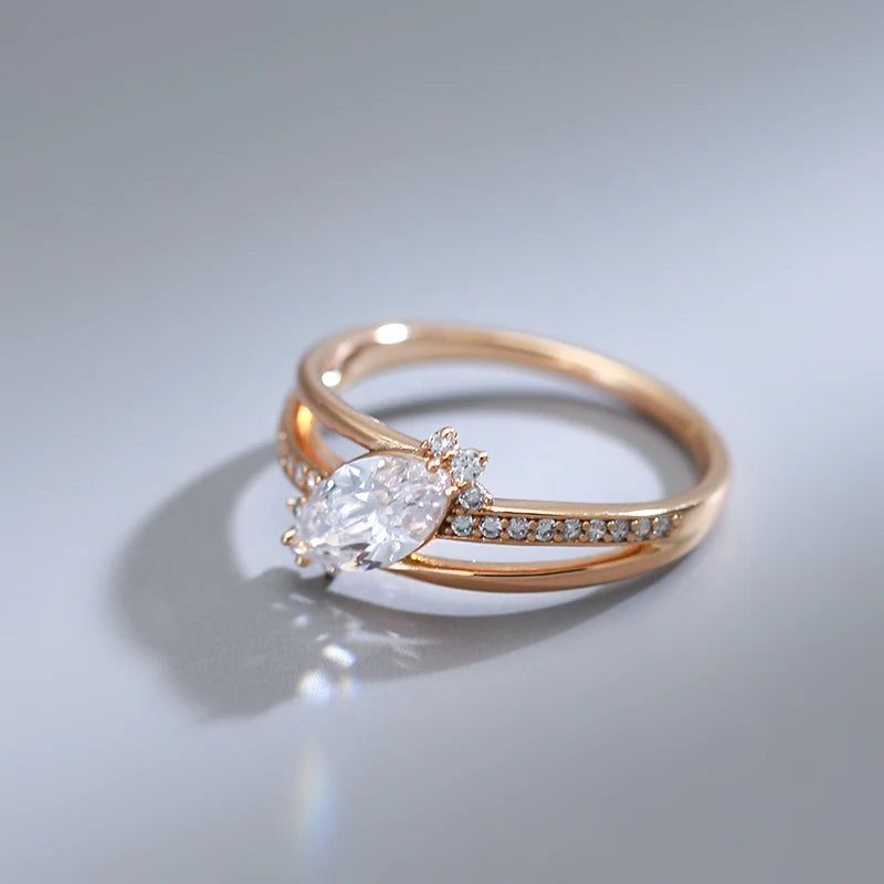 Stylish Rhombus Shaped Natural Zircon Cocktail Ring in 585 Rose Gold Finish