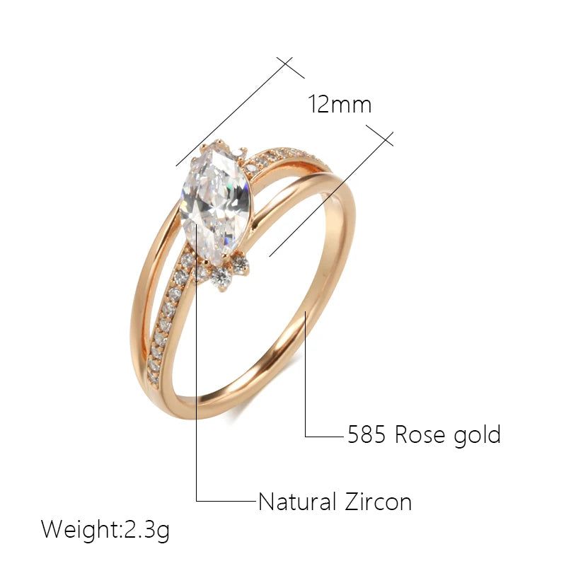 Stylish Rhombus Shaped Natural Zircon Cocktail Ring in 585 Rose Gold Finish