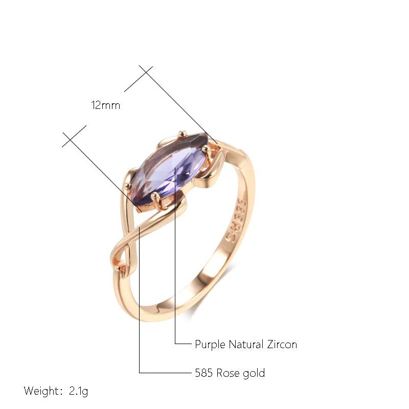 Stylish Rhombus Shaped Purple Natural Zircon Ring in Luxurious 585 Rose Gold Finish