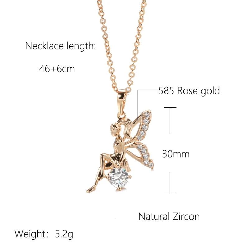 Stylish Rose Gold Angel Pendant Necklace with Natural Zircon Accents