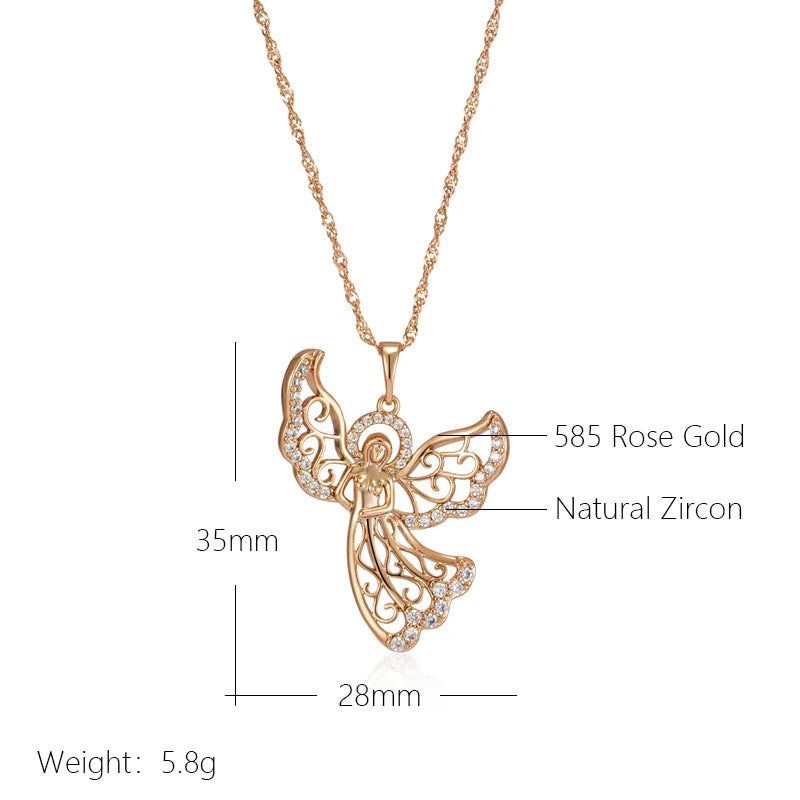 Stylish Rose Gold Angel Pendant Necklace with Natural Zircon Accents