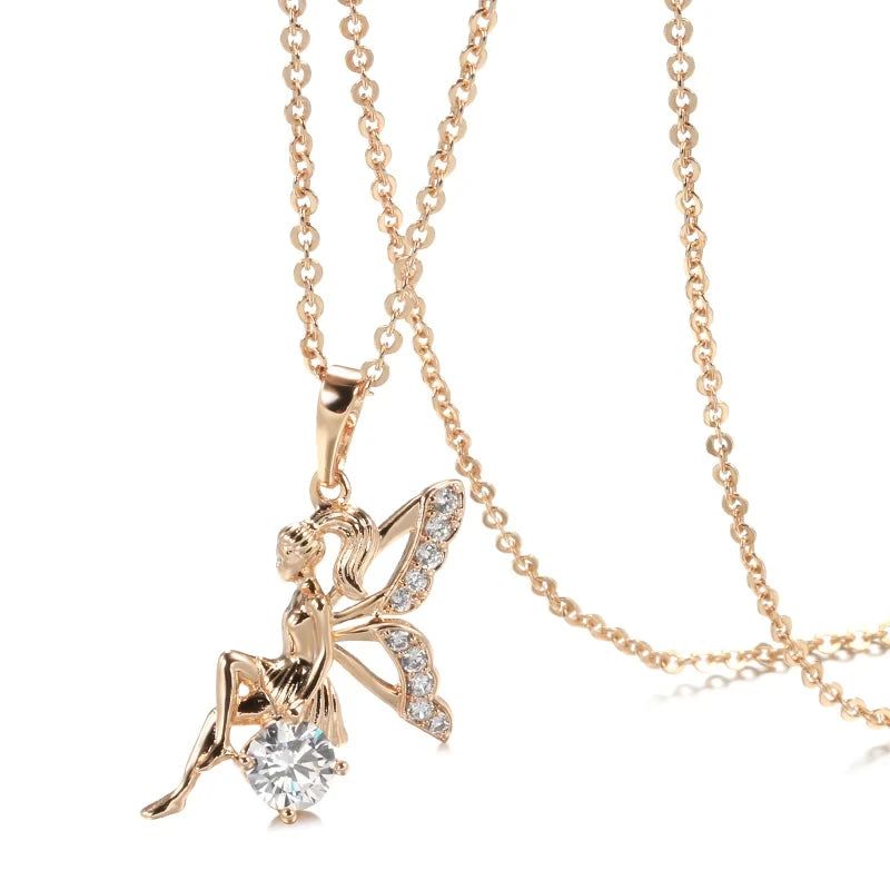 Stylish Rose Gold Angel Pendant Necklace with Natural Zircon Accents