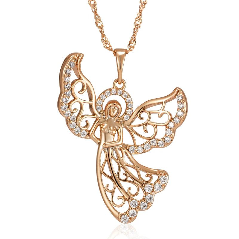 Stylish Rose Gold Angel Pendant Necklace with Natural Zircon Accents