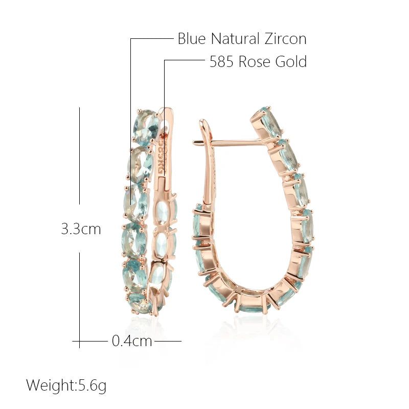 Stylish Rose Gold Big Hoop Earrings with Oval Blue Zircon - Vintage Luxury Jewelry