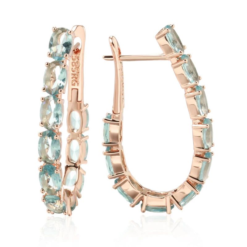 Stylish Rose Gold Big Hoop Earrings with Oval Blue Zircon - Vintage Luxury Jewelry