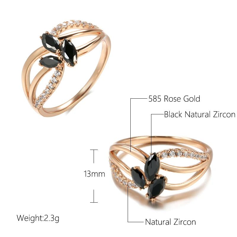 Stylish Rose Gold Black Zircon Cocktail Ring with Crystal Floral Design