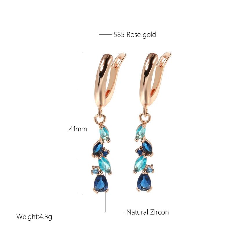 Stylish Rose Gold Blue Drop Earrings with Natural Zircon for Romantic Fashion