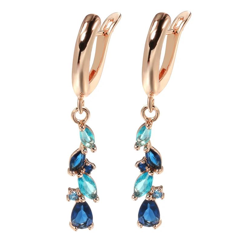 Stylish Rose Gold Blue Drop Earrings with Natural Zircon for Romantic Fashion