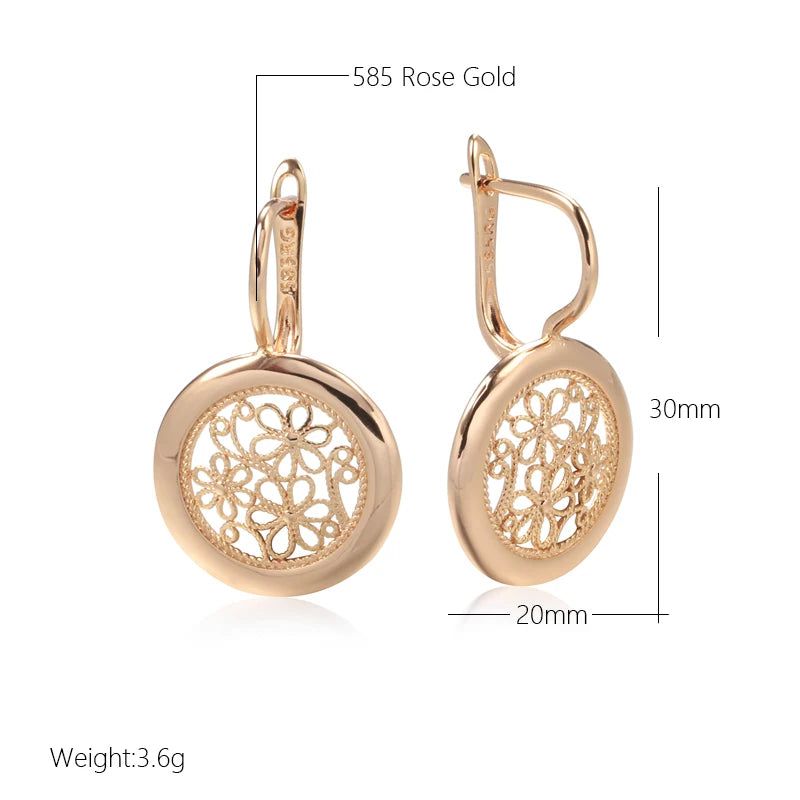 Stylish Rose Gold Boho Dangle Earrings with Glossy Metal Flower Design - High-Quality Jewelry