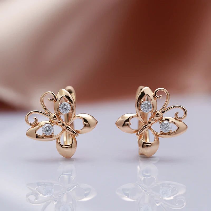 Stylish Rose Gold Butterfly Dangle Earrings with Natural Zircon