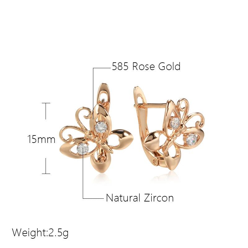 Stylish Rose Gold Butterfly Dangle Earrings with Natural Zircon