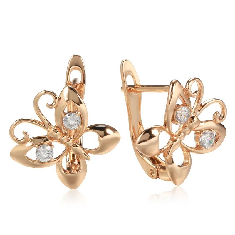 Stylish Rose Gold Butterfly Dangle Earrings with Natural Zircon