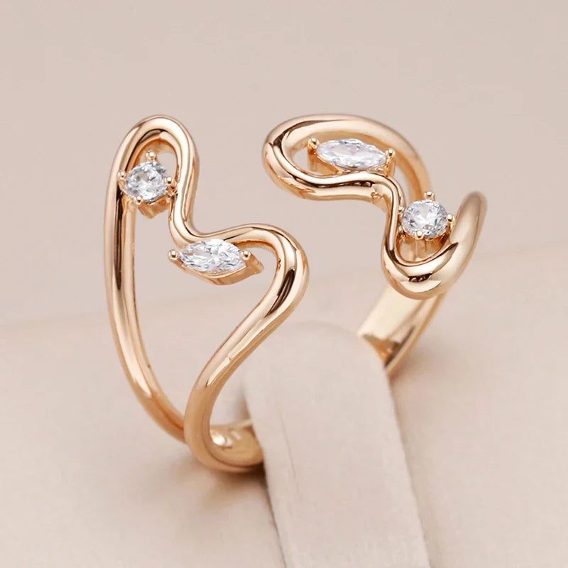 Stylish Rose Gold Butterfly Open Ring with Natural Zircon Stones - High-Quality Modern Jewelry