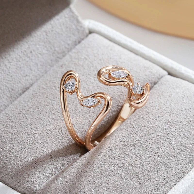 Stylish Rose Gold Butterfly Open Ring with Natural Zircon Stones - High-Quality Modern Jewelry