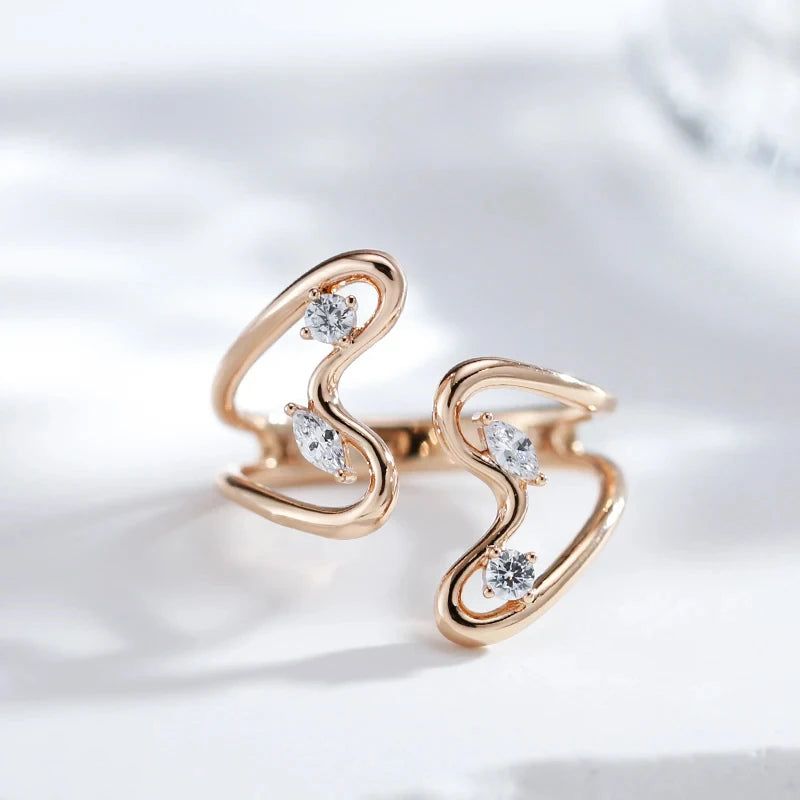 Stylish Rose Gold Butterfly Open Ring with Natural Zircon Stones - High-Quality Modern Jewelry